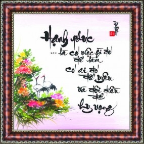 Tranh thư pháp vẽ tay chữ HẠNH - PHÚC